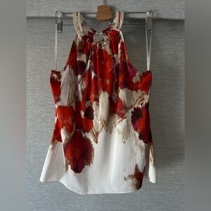 Tahari Elegant Floral Halter Camisole with Cream Accents